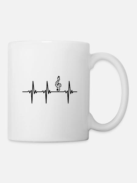 Herzschlag für Musik Tattoo Notenschlüssel - Tasse - Weiß