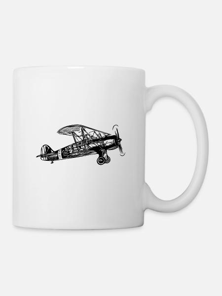 Flying Box Biplan Vintage Illustration - Mug blanc - blanc
