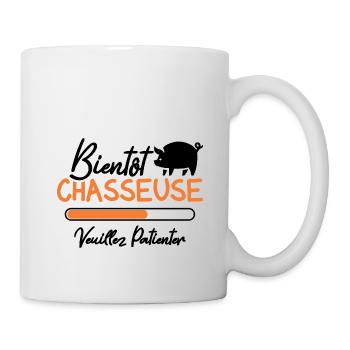 Bientôt Chasseuse veuillez patienter - Mug blanc - blanc - Droite