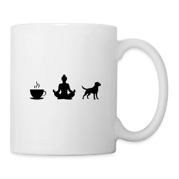 Grafische Symbole für Kaffee, Yoga und Hunde - Tasse - Weiß - Rechts