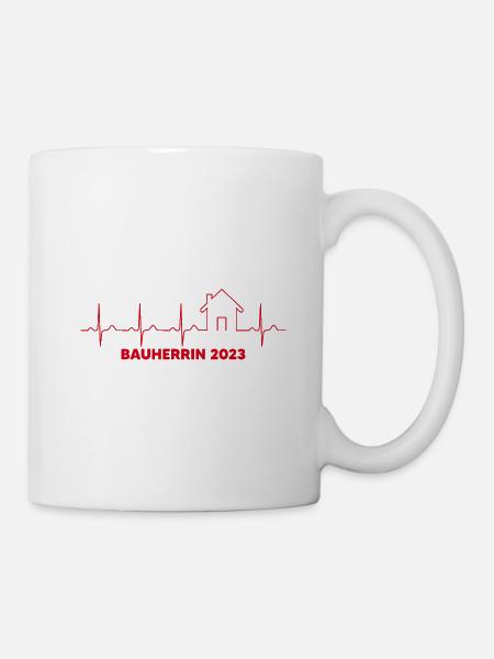 Bauherr 2023 Herzschlag Baustelle Hausbau Haus - Tasse - Weiß