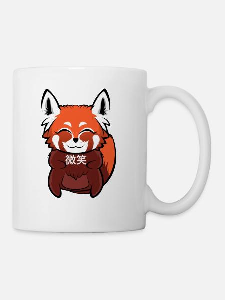"微笑" (Smile) Panda rouge - Mug blanc - blanc