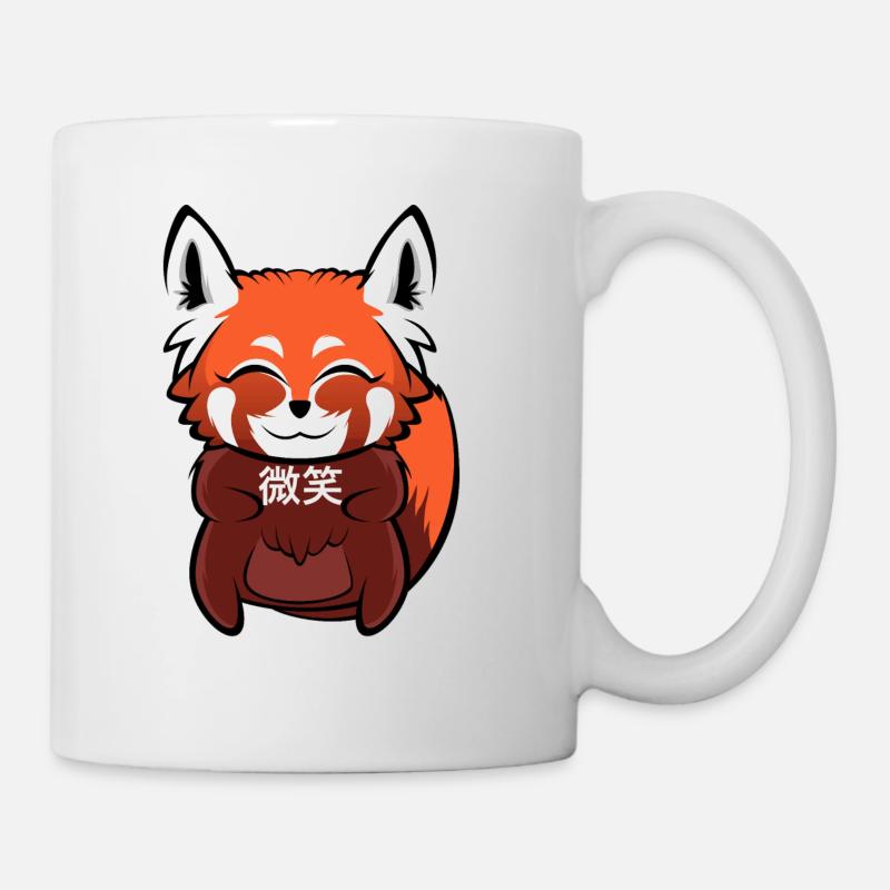 "微笑" (Smile) Panda rouge - Mug blanc - blanc