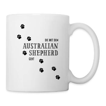 Die mit dem Australian Sheperd geht - Hundepfoten - Tasse - Weiß - Rechts