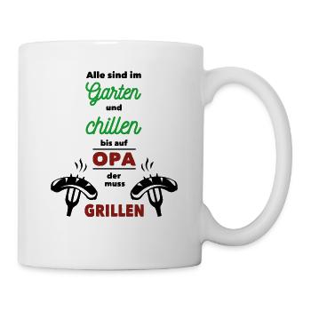 Opa muss grillen - schwarz - Tasse - Weiß - Rechts