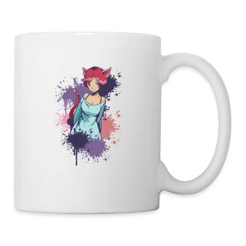 Neko girl anime comic character girl with bow - Mug - white - Right