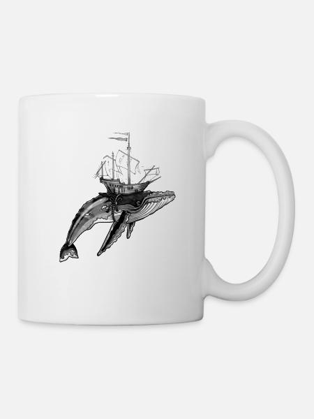 whale and its boat on its back - Mug - white