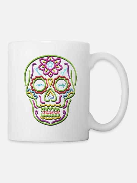 Bunter Totenkopf Neon Design - Tasse - Weiß