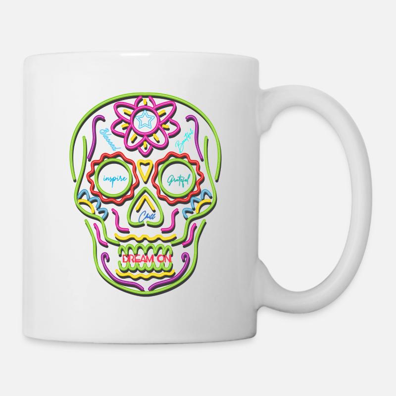 Colorful Skull Neon Design - Mug - white