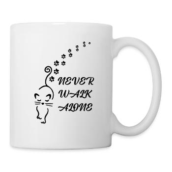 Never Walk alone Frau Katze Shirt - Tasse - Weiß - Rechts