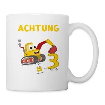 Kinder 3. Geburtstag Jungs mit Bagger, Baustelle - Tasse - Weiß - Rechts