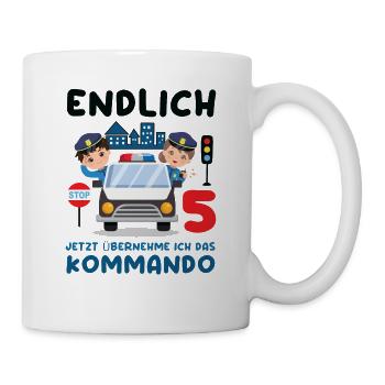 Kinder 5. Geburtstag Endlich 5, Polizei - Tasse - Weiß - Rechts