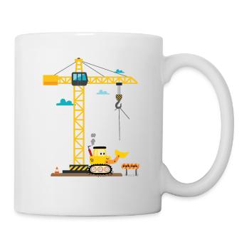 Children 4th birthday boys with crane and excavator, - Mug - white - Right