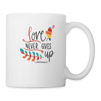 Christian Design Love Never Gives Up 1 - Mug - white - Right