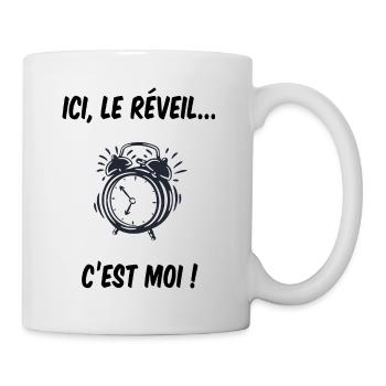 Ici, le réveil c'est moi ! Cadeau naissance bébé - Mug blanc - blanc - Droite