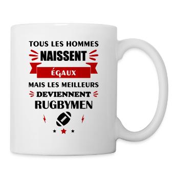 Tous les hommes naissent égaux rugbymen, rugby - Mug blanc - blanc - Droite