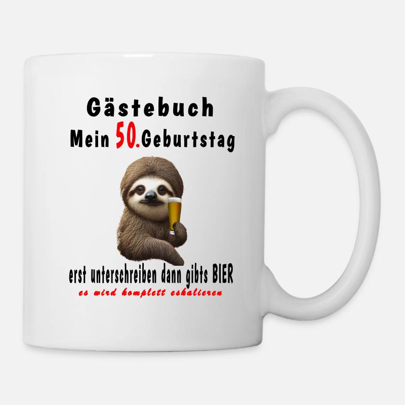 50. Geburtstag Gästebuch Faultier - Tasse - Weiß