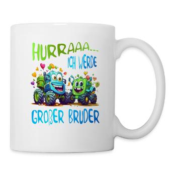 Großer Bruder Traktor und Kipplader - Hurra Bruder - Tasse - Weiß - Rechts