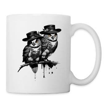 Eulen mit Hut - Tasse - Weiß - Rechts