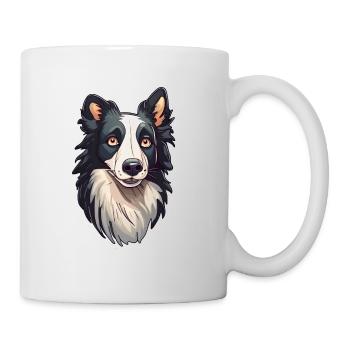 Border Collie Kopf Illustration Farbe - Hund - Tasse - Weiß - Rechts