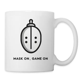 "Mask up, game on", fencing slogan - Mug - white - Right