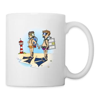 Lustige Zeichnung über Tauchen und Biertrinken - Tasse - Weiß - Rechts