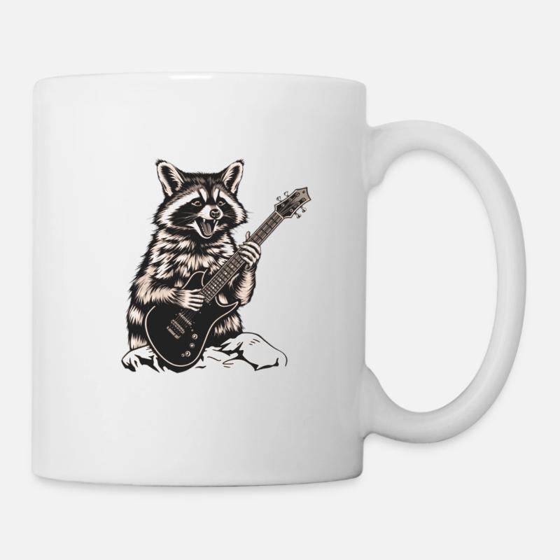 Waschbär der auf einer E-Gitarre abrockt - Tasse - Weiß