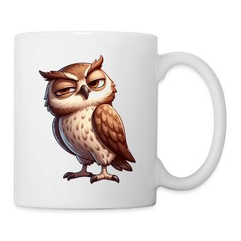 Skeptische freche lustige Cartoon Eule - Tasse - Weiß - Rechts