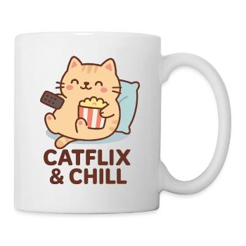 Cat Chill Popcorn Kawaii Relaxing - Mug - white - Right
