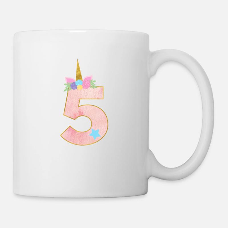 5.Geburtstag Einhorn Zahl 5 Jahre Mädchen Geschenk - Tasse - Weiß