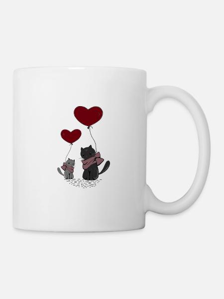 Chats avec ballon coeur - Mug blanc - blanc