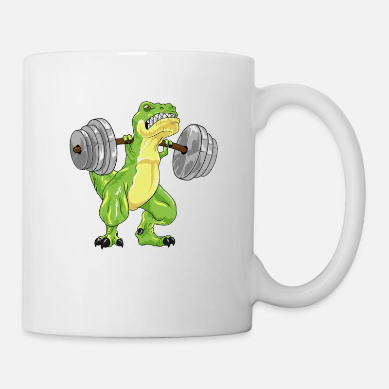 T-Rex Dino Kniebeugen Workout Bodybuilder Geschenk - Tasse - Weiß