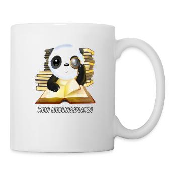 Panda Buch Bibliothek mein Lieblingsplatz Geschenk - Tasse - Weiß - Rechts