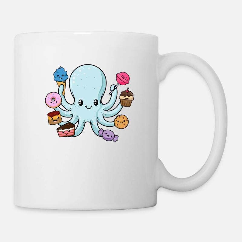 Süßer Oktopus Geschenk Tintenfisch mit Süßigkeiten - Tasse - Weiß