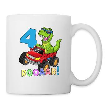 4 ans Dino cadeau Monster Truck 4ème anniversaire - Mug blanc - blanc - Droite