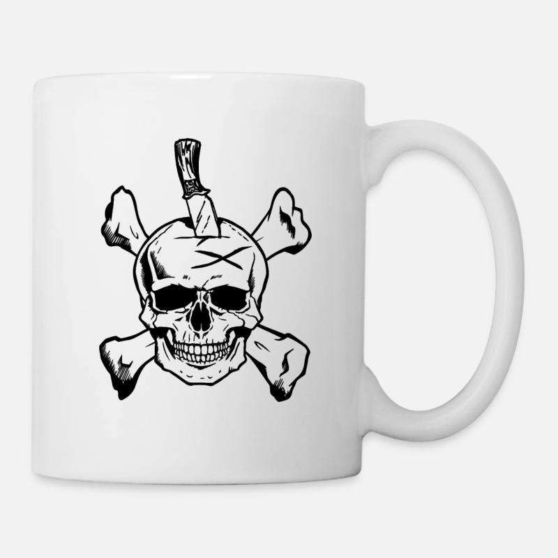 Schädel Messer Totenkopf Pirat Halloween - Tasse - Weiß