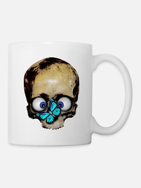 Totenkopf blauer Schmetterling / skull butterfly - Tasse - Weiß
