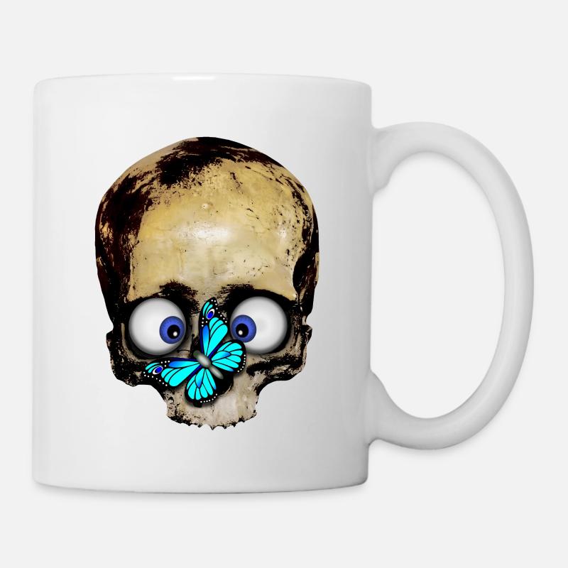 Totenkopf blauer Schmetterling / skull butterfly - Tasse - Weiß