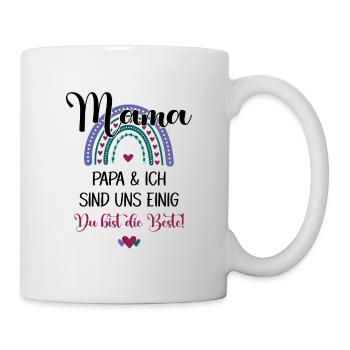 Mama Papa und Ich Sind Uns Einig Du Bist Die Beste - Tasse - Weiß - Rechts