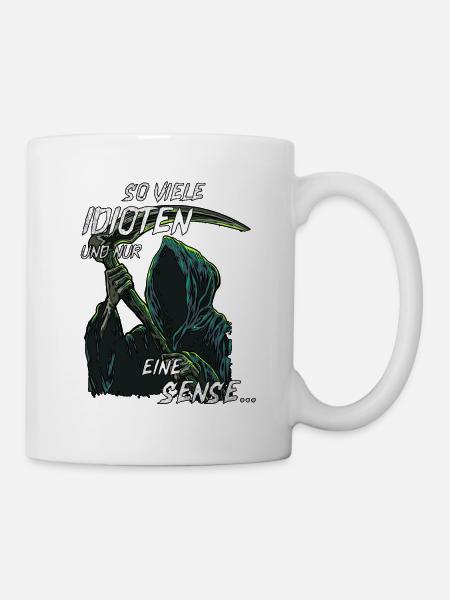 schwarzer Humor, witziges Sensenmann, Geschenk - Tasse - Weiß