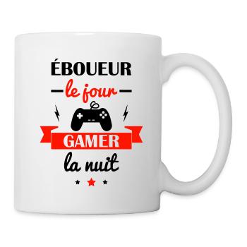 Éboueur le jour gamer la nuit, idée cadeau éboueur - Mug blanc - blanc - Droite