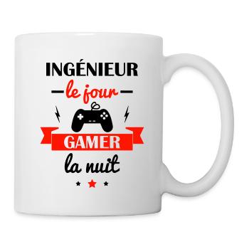 Ingénieur le jour gamer la nuit,idée cadeau - Mug blanc - blanc - Droite