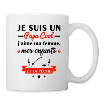 Papa cool j'aime ma femme, mes enfants, pêche - Mug blanc - blanc - Droite
