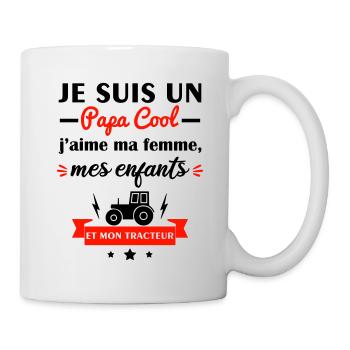 Papa cool j'aime ma femme, mes enfants, tracteur - Mug blanc - blanc - Droite