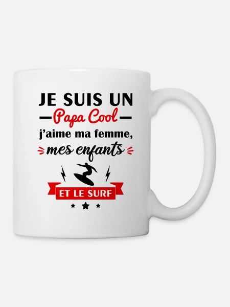 Papa cool j'aime ma femme, mes enfants et le surf - Mug blanc - blanc