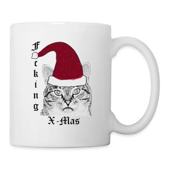 Katze mit Nikolausmütze (F#ck#ng X-Mas) - Tasse - Weiß - Rechts