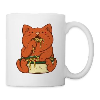 Red cat eats spaghetti - Mug - white - Right