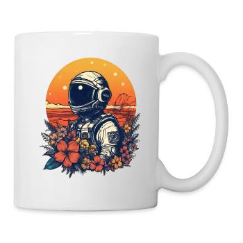Astronaute sur la plage avec des fleurs et un coucher de soleil - Mug blanc - blanc - Droite