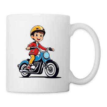 Kleiner Junge fährt Motorrad - Tasse - Weiß - Rechts