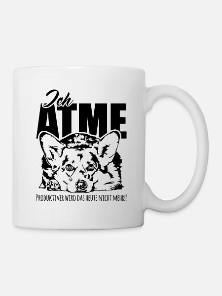 Welsh Corgi ich atme Spruch Hunde Wilsigns - Tasse - Weiß